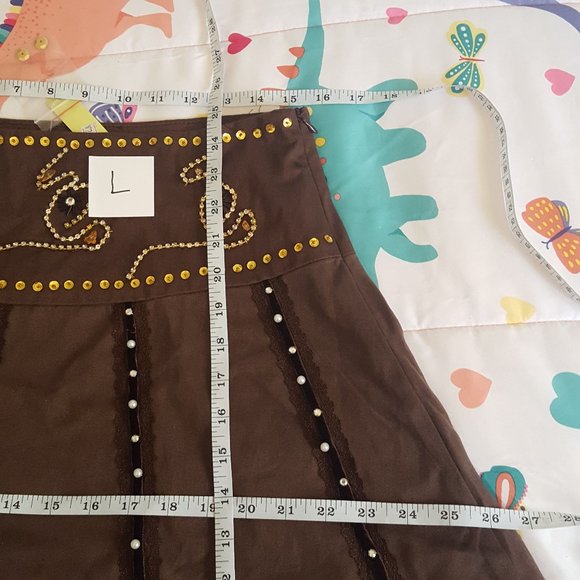 brown y2k boho bling ruffled a-line skirt - Picture 4 of 6